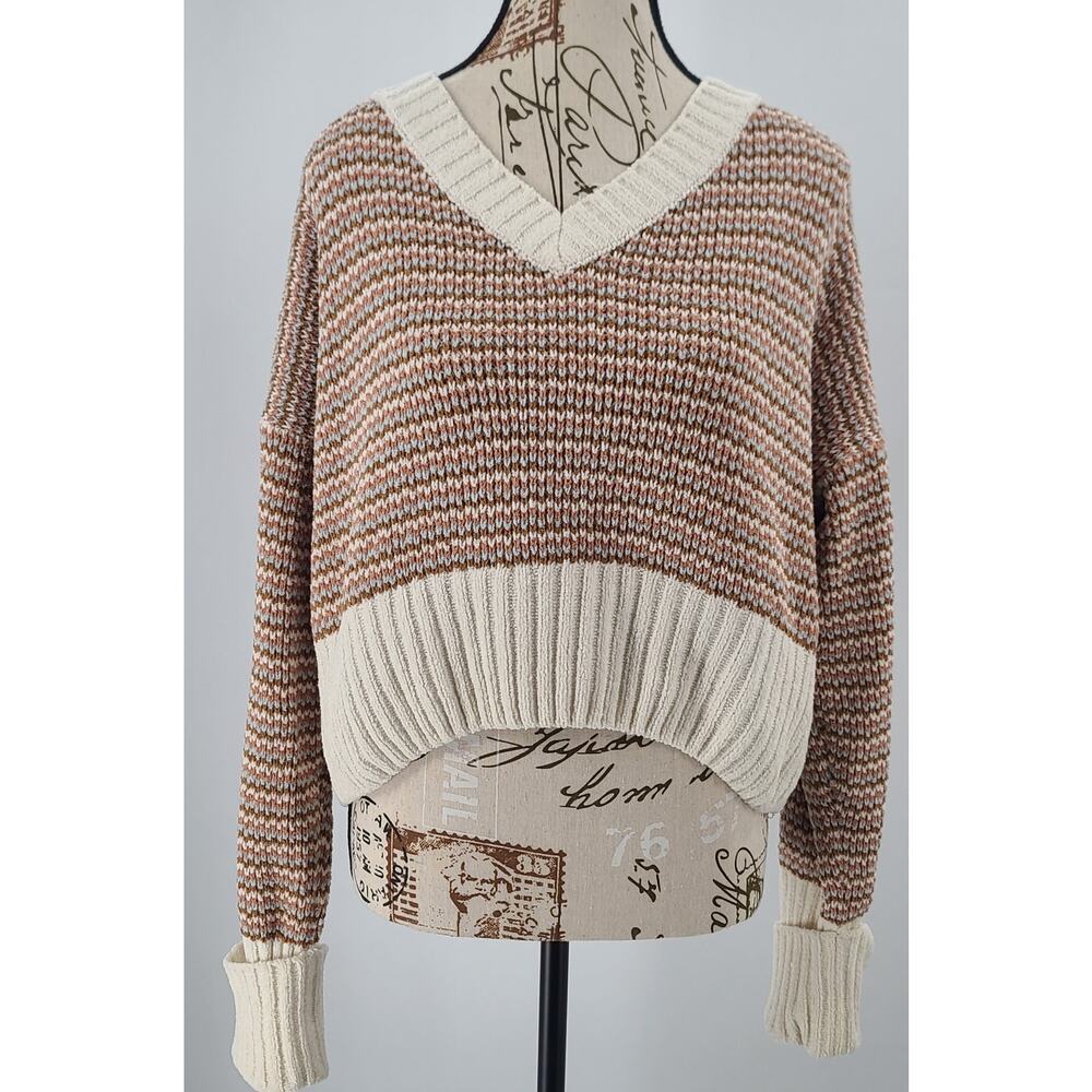 Pink Rose chunky knit crop sweater super soft Size Large cozycore Granola girl